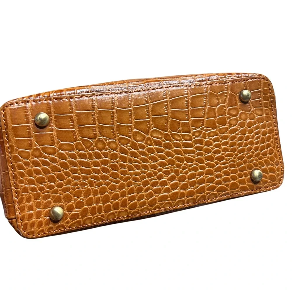 Patricia Nash Cognac Brown Crocodile Embossed Satchel Handbag & Pouch Crossbody